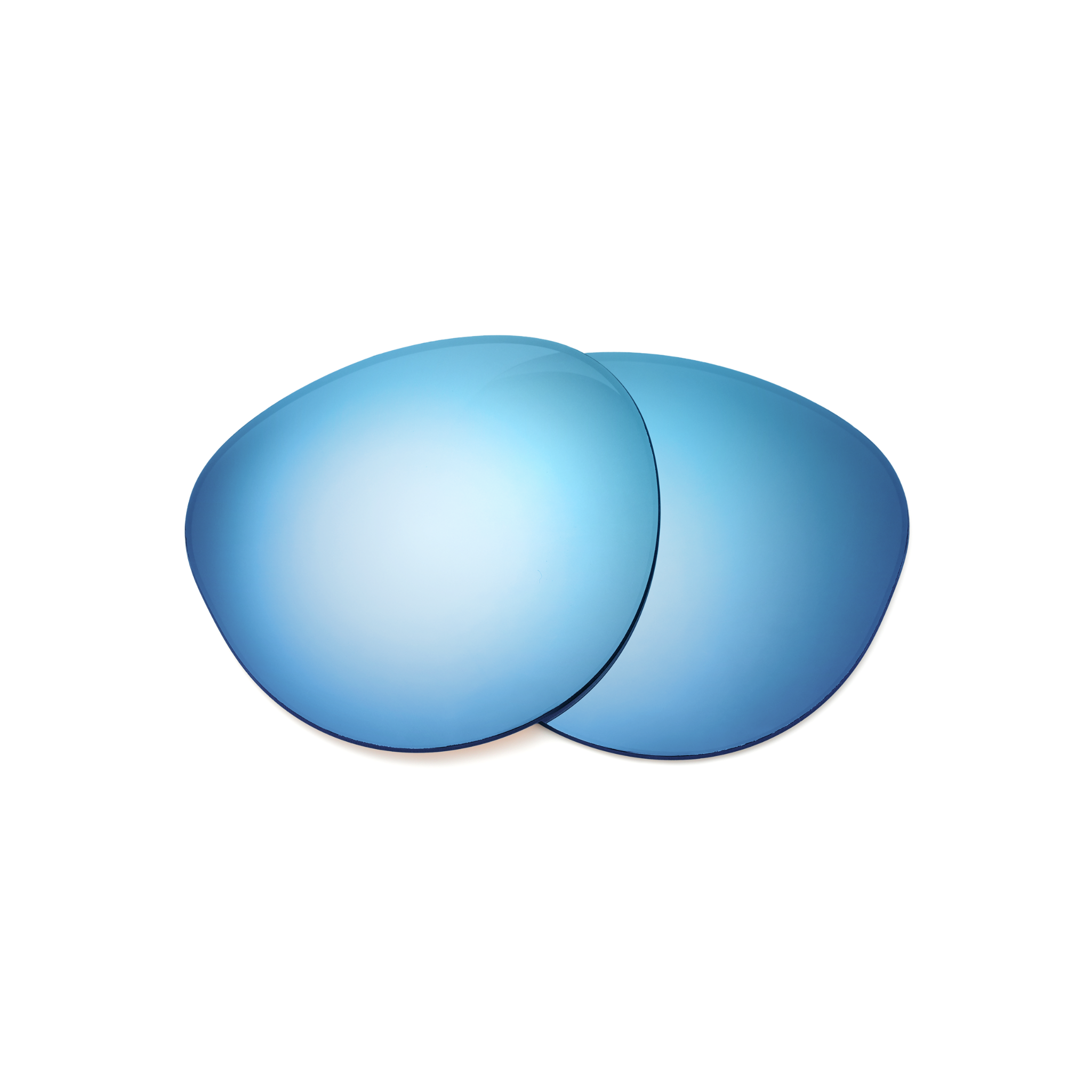 Two blue mirrored sunglasses lens replacement drops overlapping on a solid white background.